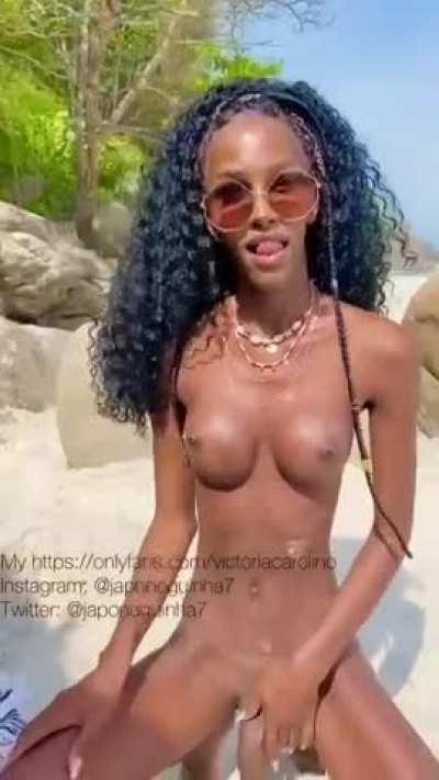 Skinny Tgirl with Big Dick on the Beach