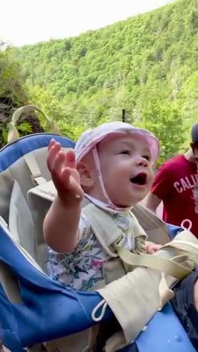 Baby's reaction to seeing a waterfall