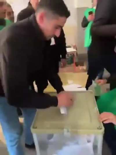 Georgian elections in Azerbaijani village of Sadakhli: Rovshan Isgandarov, Deputy Chairman of the Municipal Assembly of Marneuli (GD) ballot-stuffs, meanwhile the observer who took this video - Azad Karimov (UNM) was beaten up. This is what Azerbaijani go