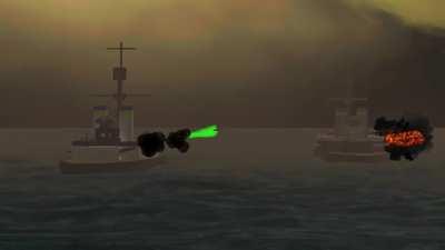 Two very similar Ironclad battleships firing at something. Right now, I'm in the process of thinking about a Pre-Dreadnought, not even planning it.