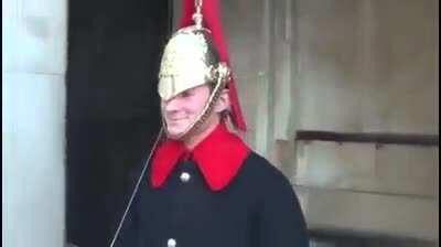 This guy managed to make a member of the Royal Guard laugh.