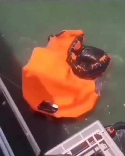 Lifeboat being deployed from a ship