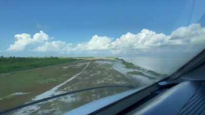 Landing in a small island airport in the Maldives