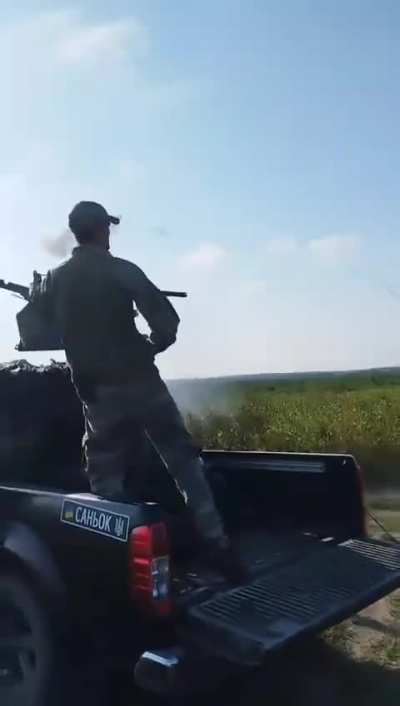 Ukrainian technical shooting at a Russian drone