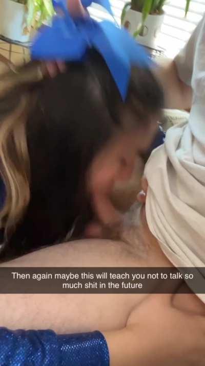 You lose a football bet and your girlfriend has to give your best friend a blowjob