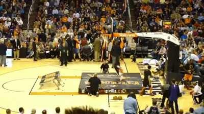 Basketballer dunks the ball and himself followed by few more amazing dunks.