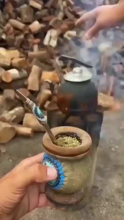 Swedish fire torch cooking