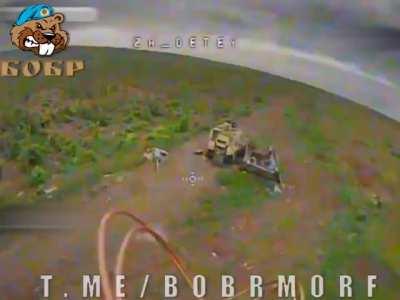 Fpv drones of bobr drone unit sruck camouflaged Ukrainian soldier 2 times