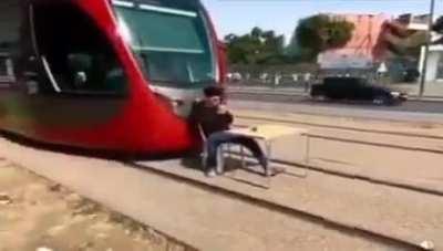 Blocking tramway traffic just to record a TikTok video