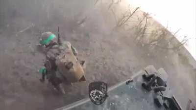 ua pov. Ukrainian M113 of 3rd Assault Brigade takes a hit, inside view. Personnel dismount and continue their mission. Near Bakhmut.