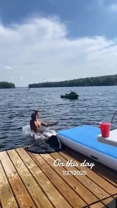 Combining  beer bong  and a water slide to hit an incredible trickshot.