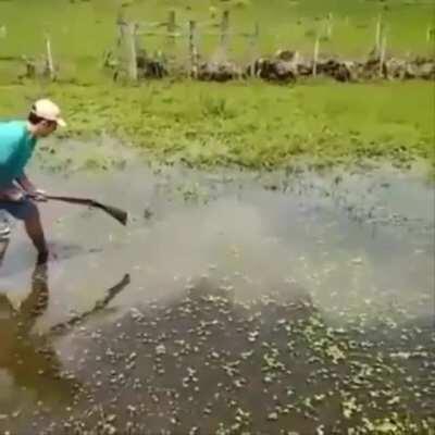 WCGW - When you hand your inept friend a shotgun and tell him to go handle that snake in the swamp?