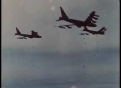 The infamous video of B-52 dumping bombs over Vietnam, from the USAF documentary/film 