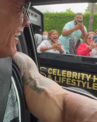 The Rock surprising a Celeb tour bus