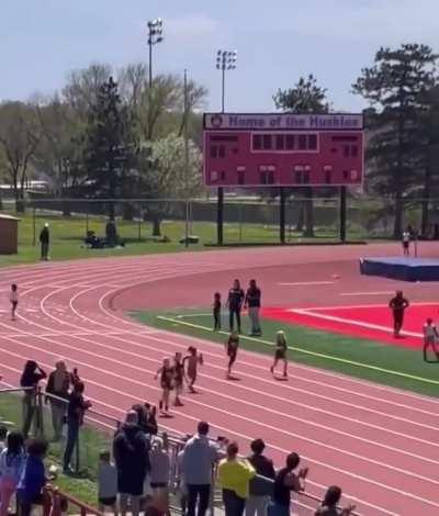 Girl loses her shoe and still wins a race