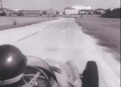 Onboard with Juan Manuel Fangio at Modena Autodrom, Italy 1957.