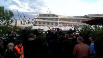 Cruise ship honking 7 Nation Army,.