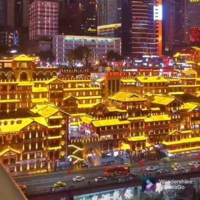 Night view of the Hongyadong district, Chongqing, China