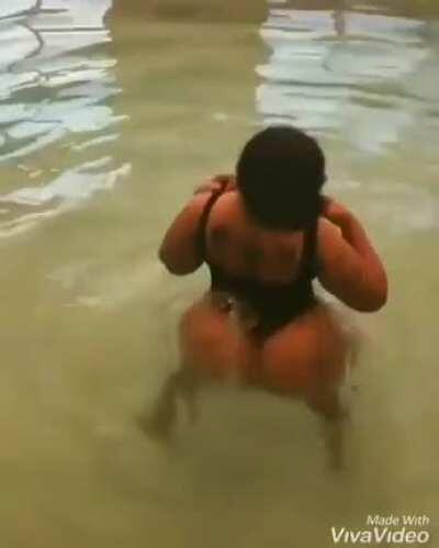 Just Angie black top pool twerk