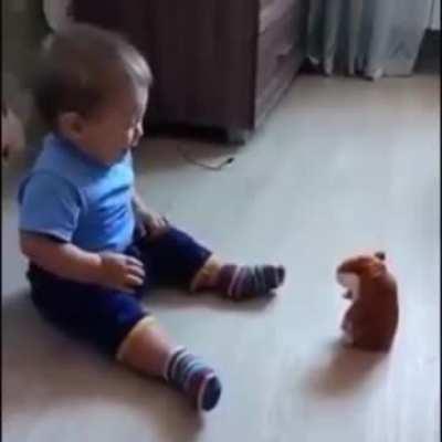 Kid scared by toy that repeats what you say