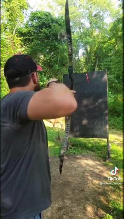 Archer (not the cartoon) shoots arrow through a straw, lengthwise…