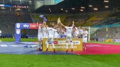 Leeds United Lift the EFL Championship 2019/20 Trophy