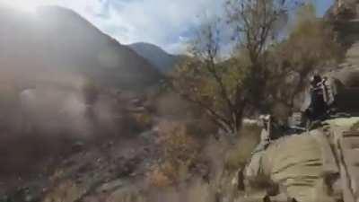 US Special Forces engaging the militants on the hillside. Afghanistan