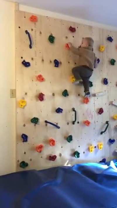 Father built his kid a climbing wall to get him to stop climbing furniture and it only made the tot more powerful