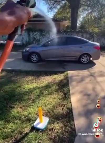 Man sprays screaming lady who refuses to leave his yard.