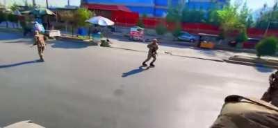 Afghan T@lib@n patrolling with skates around Kabul