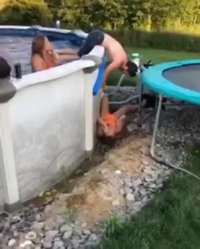 WCGW if jump into the pool via trampoline?