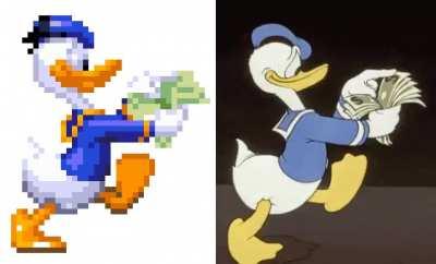 Here's a Donald Duck Money meme I converted to pixel art last year