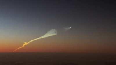 Caught the Falcon Heavy second stage separation and ignition on my flight. We were over the Turks and Caicos Islands at 34,000’. One of the coolest things I’ve ever seen.