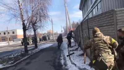 Street fight in Kharkov. The enemy gets PI3DY. The enemy is retreating