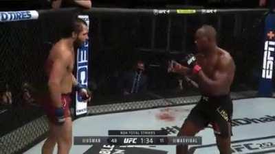 Usman literally grabs Masvidal's crotch much to Masvidal's bemusement