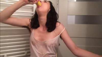 Girl Has Fun Vomiting With Bananas