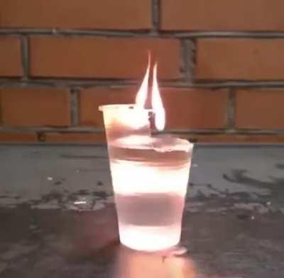 Lighting a cup on fire when it's filled with water