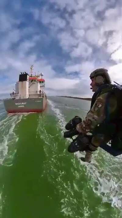 Boarding a ship with a jetpack