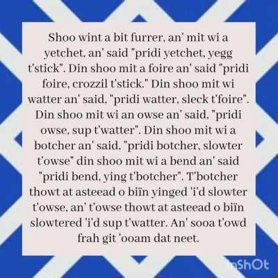 The old woman and her pig in the Sheffield variety of the West Yorkshire dialect.