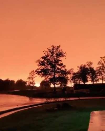 Stunning display of colors from lightning at dusk