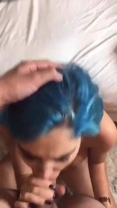 Blue haired cutie riding