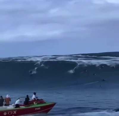 Kauli Vaast surfing a monster wave at Teahupo’o, Tahiti.