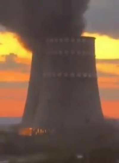 A Close up view of the Nuclear Power plant set on fire by Russians in Enerhodar