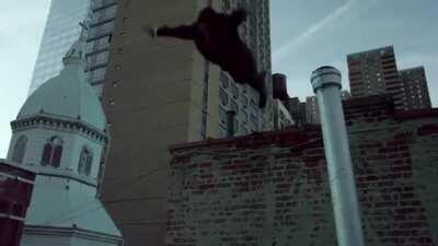 Daredevil but every time Matt Murdock jumps, Michael Scott from The Office says, &quot;Parkour!&quot;