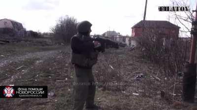 Separatists skirmishing with Ukrainian positions are interrupted by an ATGM nearly killing the cameraman - 2015