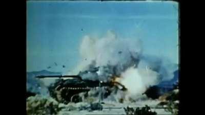 M41 Walker Bulldog light tank hit by an inert Bullpup missile during US Navy trials