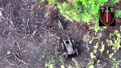 Footage from soldiers of the 2nd Company of the 23rd Separate Rifle Battalion shows a Russian soldier detonating an explosive device planted by a ground-based &quot;silencer&quot; drone in the Donetsk region.