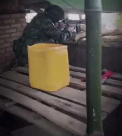 Footage of a Myanmar/Burmese Tatmadaw BGF (Border Guard Force) Militiaman with G3 defending a Junta Camp. Date and Location Not Known (Music from Source)