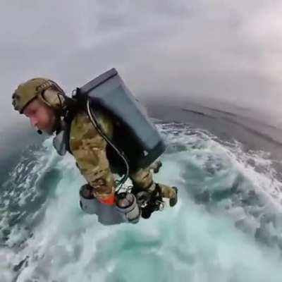 Marines perform boarding exercises with JETPACKS and landing on a high-speed ship. The future is now, old and young man