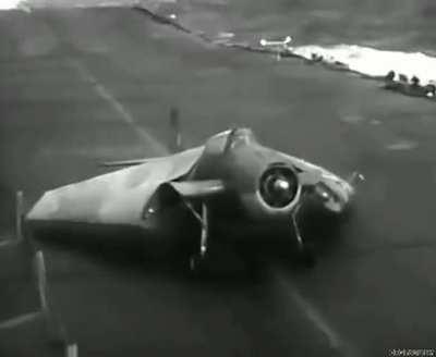 WW2 Royal Navy Fleet Air Arm Grumman Avenger folds its wings as it moves along the aircraft carrier deck. (438x360)